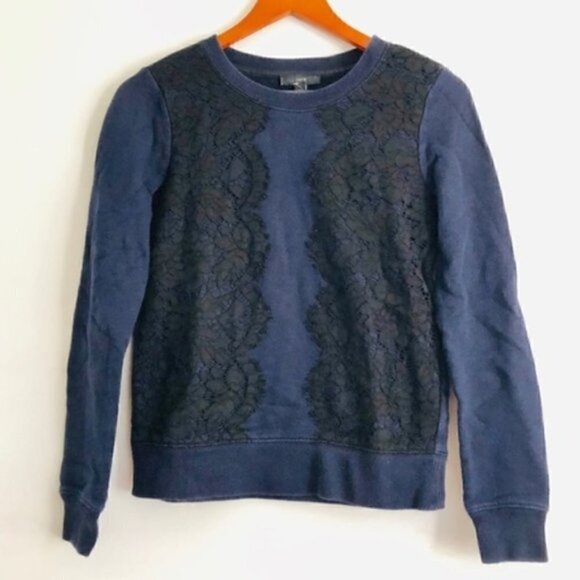 J. Crew Sweater XXS Crew Lace Overlay Blue Black - Picture 3 of 15